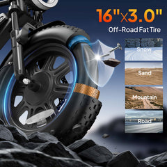 T16 16" Electric Bike, 500W Motor, 48V 13Ah Battery, 7-Speed