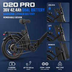 D20 PRO Dual Motor Electric Bike – 500W Total Motor Power, 120 km Range