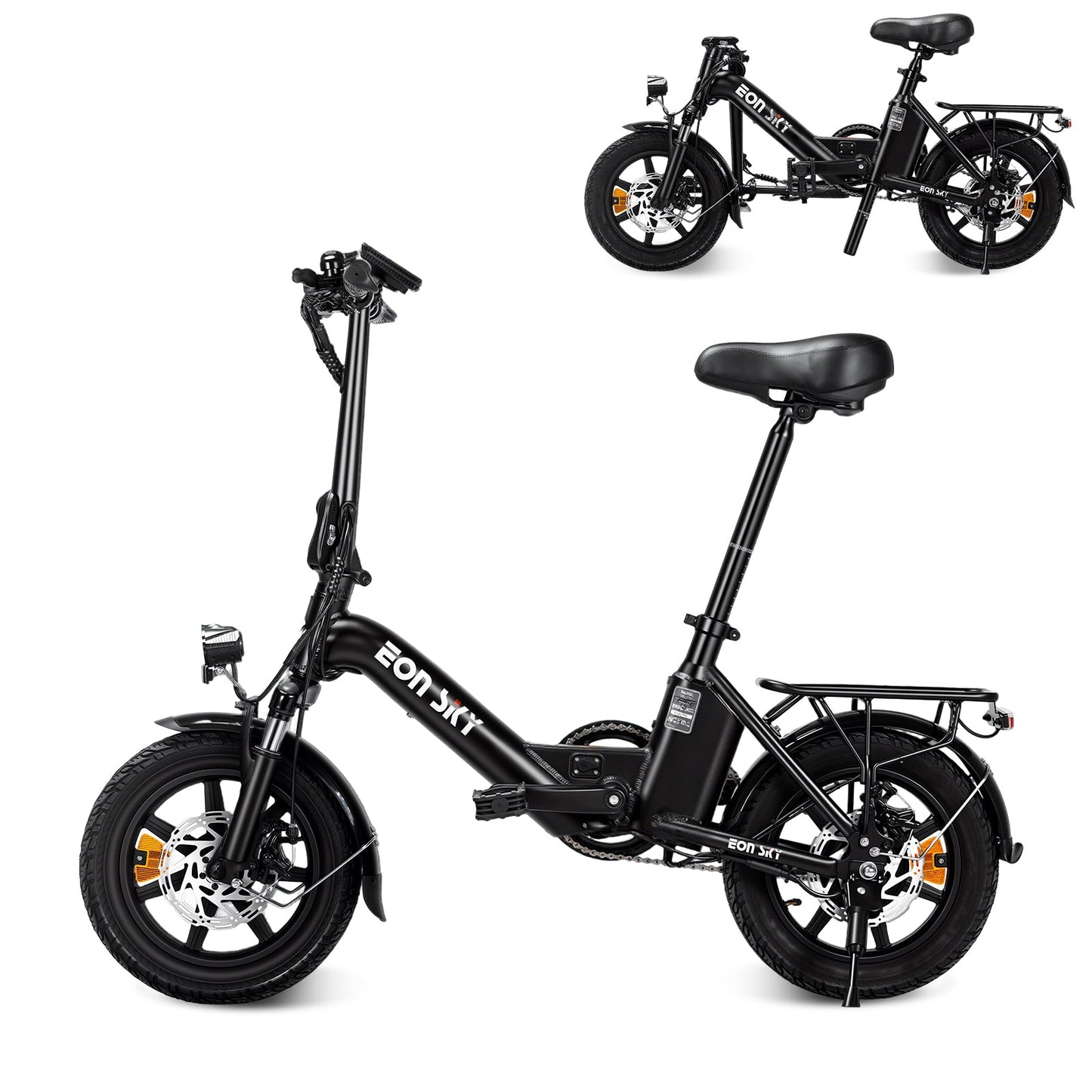 E14 white/black | 36V 10.4Ah | 25-35KM | 14*2.5 inch | 20.8KG | Front and rear disc brakes | Front shock absorber