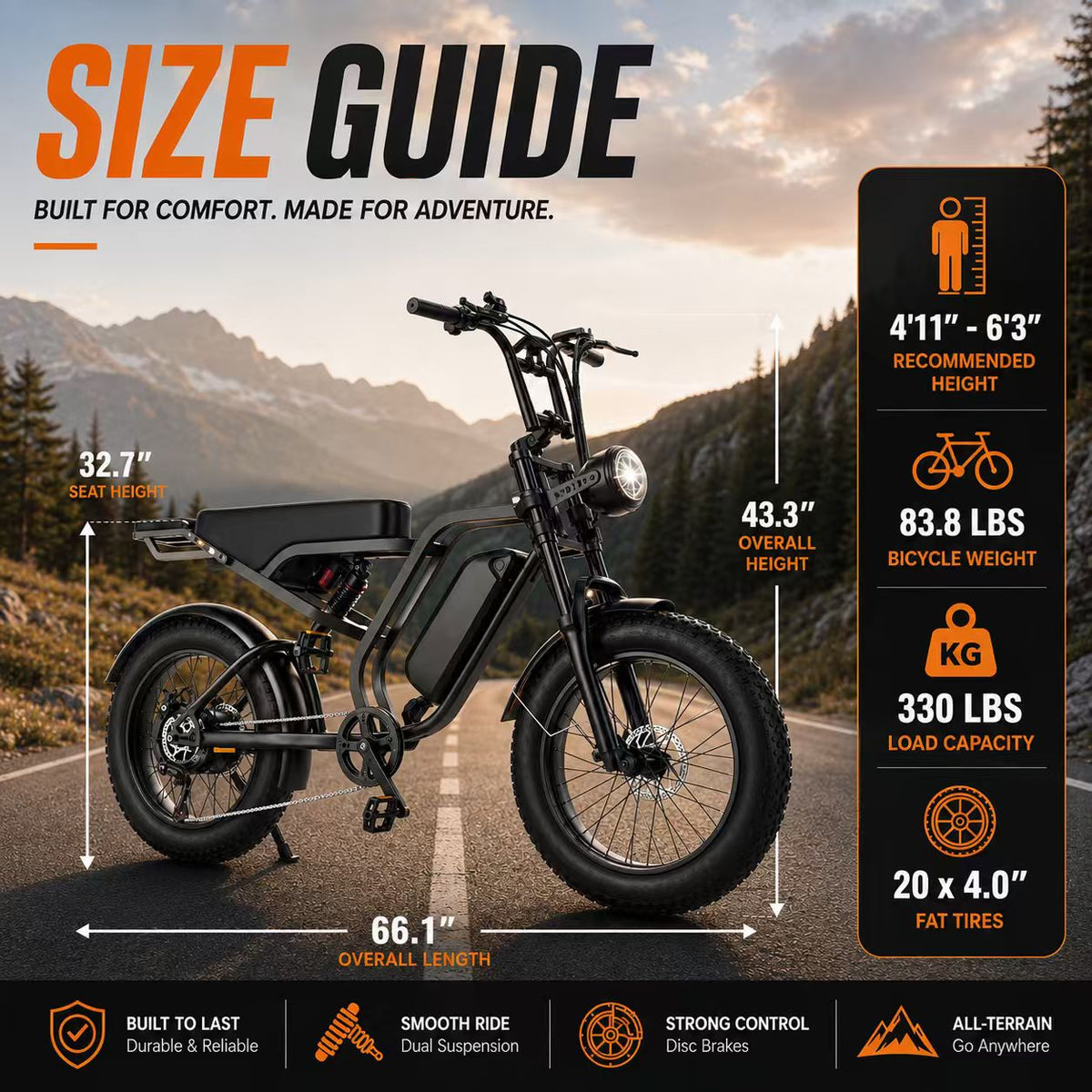 Vélo électrique tout-terrain à pneus larges SU8 de 1 500 W