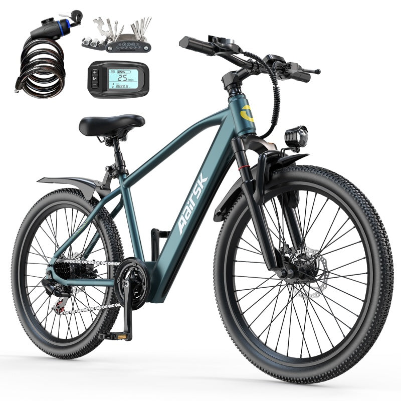 Aarisk 26" Electric Bike, Adult eBike with 36V 13Ah/10Ah Battery, 7 Speed / 21 Speed, Dual Suspension Electric Mountain Bicycle, 80-100km Long Range, 25KM/H Speed & 250W Motor