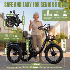 T302 Pro Folding Electric Trike – 130 km Max Range, 25 km/h EU Legal,Dual Shock Absorption, Foldable & Portable