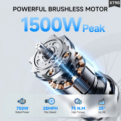 Aairsk XT90 26"Electric Bike with Full Suspension Peek 1500W Motor 28MPH Ebike