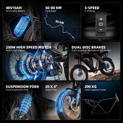 X5 Electric Fat Bike  48V 15Ah Battery  All-Terrain Tires  Long Range