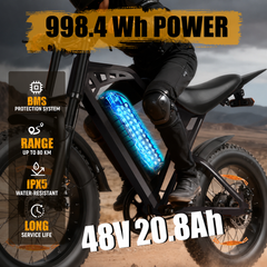 V202 All-Terrain E-Bike – 80 km Range, 25 km/h, Dual Suspension, Removable Throttle