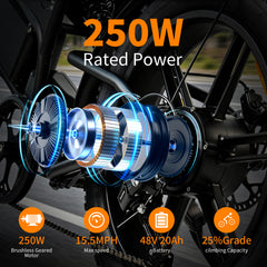 DK400Max Fat Tire Electric Bike – 250W Motor, 72 km Long Range