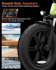 Bodywel F20Pro Adult Electric Bike, 26 x 4 Fat Mountain E Bike All Terrain Battery