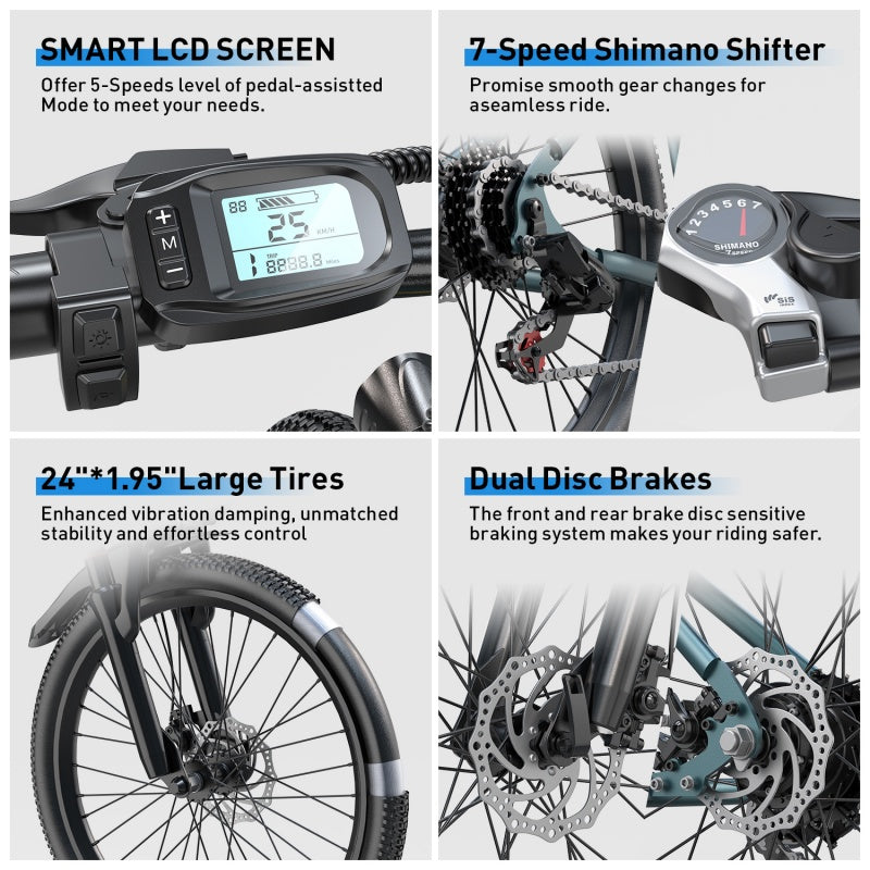 Aarisk 26" Electric Bike, Adult eBike with 36V 13Ah/10Ah Battery, 7 Speed / 21 Speed, Dual Suspension Electric Mountain Bicycle, 80-100km Long Range, 25KM/H Speed & 250W Motor