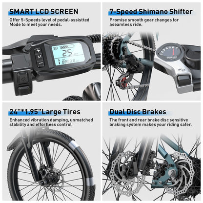 Aarisk 26" Electric Bike, Adult eBike with 36V 13Ah/10Ah Battery, 7 Speed / 21 Speed, Dual Suspension Electric Mountain Bicycle, 80-100km Long Range, 25KM/H Speed & 250W Motor