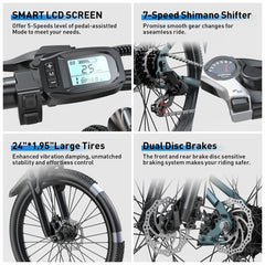 Aarisk 26" Electric Bike, Adult eBike with 36V 13Ah/10Ah Battery, 7 Speed