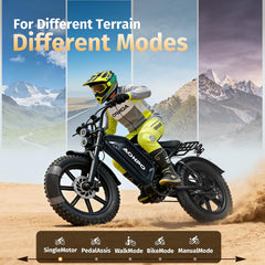 V20-52V20AH Electric Bike for Adults 20" x 4.0, Removable Battery 52V 15/20Ah, 160/190 Km Range, Double Suspension Electric Bicycle, 7 Speed Ebike
