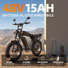 X5 Electric Bike for Adults, 20 x 4 Fat Tyre Mountain Ebike with 80KM Range & 48V 15AH