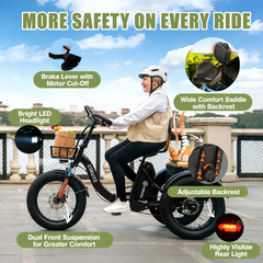 T302 Pro Folding Electric Trike – 130 km Max Range, 25 km/h EU Legal,Dual Shock Absorption, Foldable & Portable