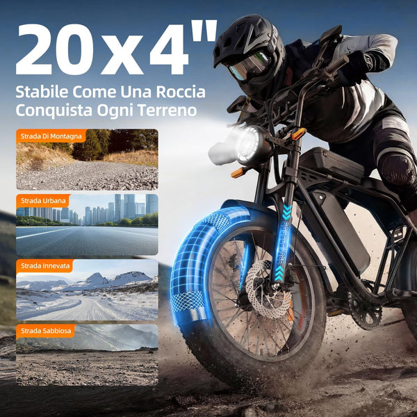 X5 Electric Bike for Adults, 20 x 4 Fat Tyre Mountain Ebike with 80KM