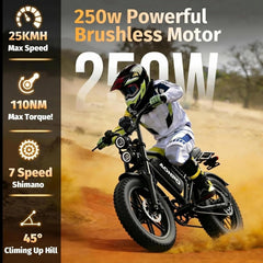 V20-52V20AH Electric Bike for Adults 20" x 4.0, Removable Battery 52V 15/20Ah, 160/190 Km Range, Double Suspension Electric Bicycle, 7 Speed Ebike