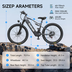 Aairsk XT90 26"Electric Bike with Full Suspension Peek 1500W Motor 28MPH Ebike
