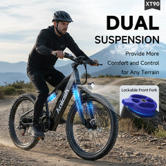 Aairsk XT90 26"Electric Bike with Full Suspension Peek 1500W Motor 28MPH Ebike