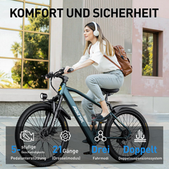 GT900-26 Adult Dual Suspension Electric Mountain Bike, 240W Peak Brushless Motor
