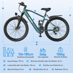 GT900-26 Adult Dual Suspension Electric Mountain Bike, 240W Peak Brushless Motor