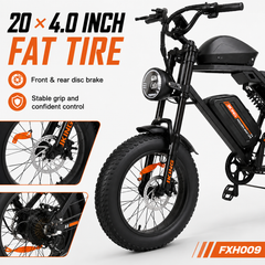 FXH-002 Electric Bike 48V 15.6Ah Fat Tire E-Bike, 25 km/h, 500W Brushless Hub Motor