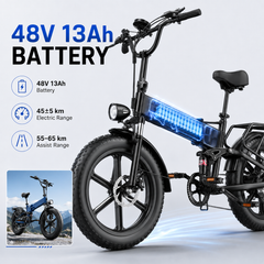 T5 20" Fat Tire Electric Bike, 750W Motor, 48V 13Ah Battery, 7-Speed, Dual Disc Brakes