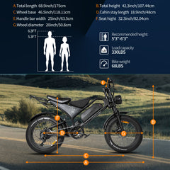 DK400 Pro Fat Tire E-Bike – 250W  48V 18.2Ah   20"×4.0"   Full Suspension