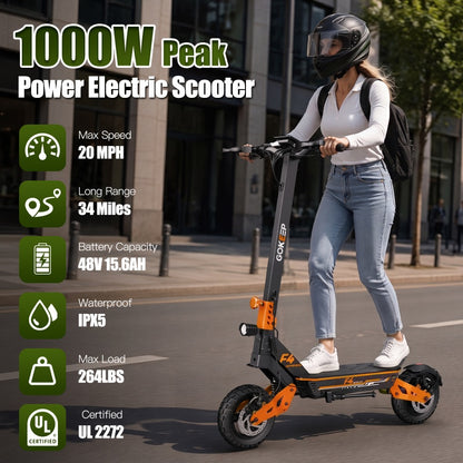 1 F4 Scooter Orange | 1000W PeakPower Electric Scooter Max Speed20 MPH Long Range34