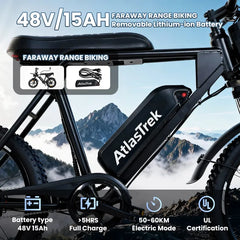 AtlasTrek V8 MAX - Electric Bike - 500W Motor - 48V 15Ah Battery - 45 km/h - 80 km