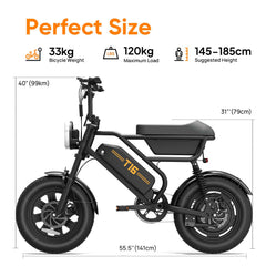 T16 16" Electric Bike, 500W Motor, 48V 13Ah Battery, 7-Speed