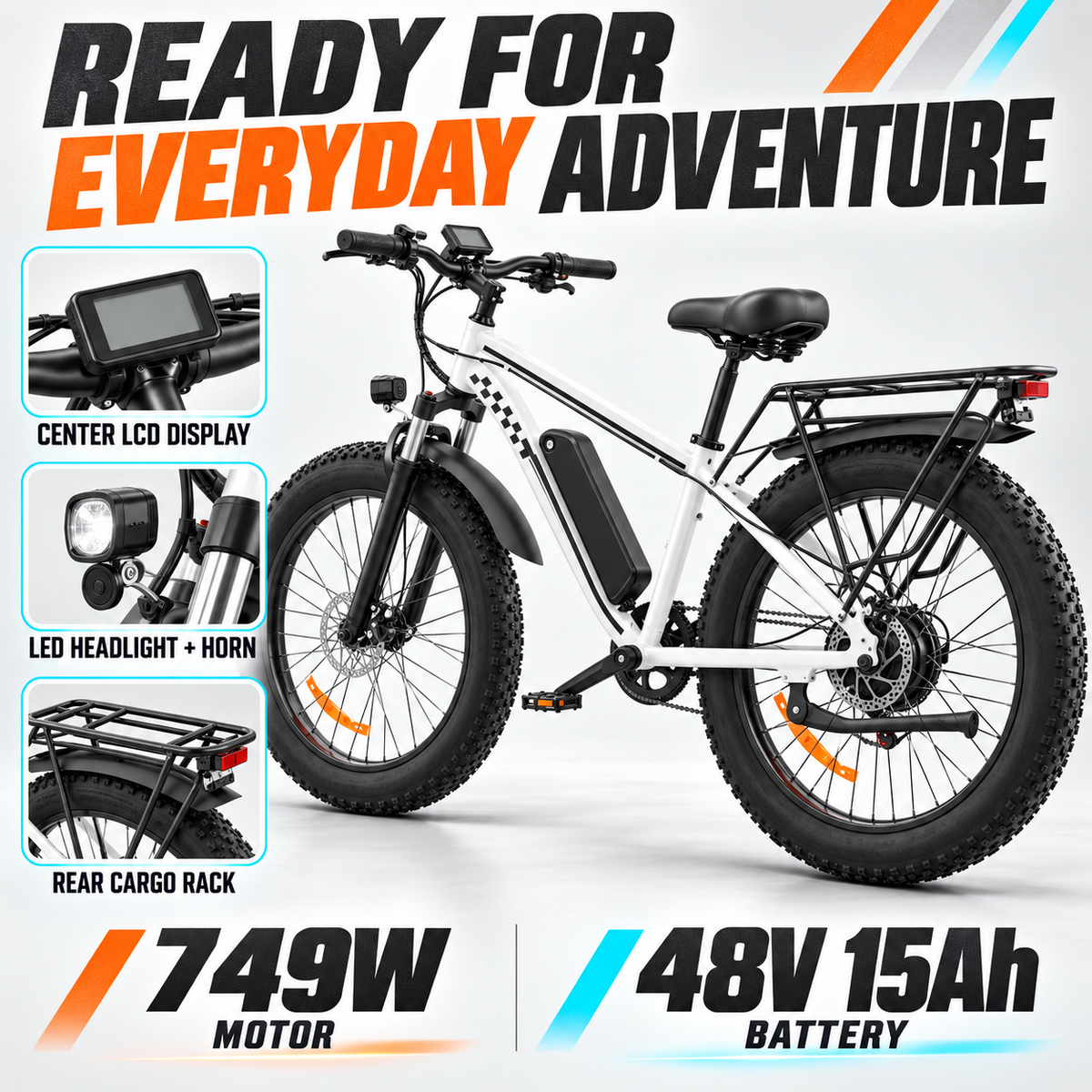 EB26 Fat-Tire-E-Bike für Erwachsene, 48 V, 15 Ah, 750 W
